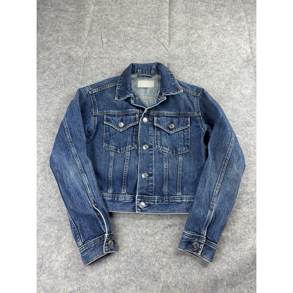 Everlane Jacket Women's XS Blue Shrunken Denim Crop Trucker Fit Tailored Cotton